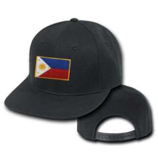 PHILIPPINES BLACK FLAG COUNTRY EMBROIDERY EMBROIDED FLAT FITTED CAP 