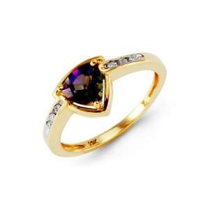    10k Yellow Gold Round Diamond Mystic Fire Topaz Ring: Jewelry