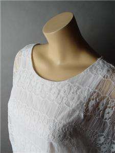 WHITE Lace Romantic Vtg y Victorian Blouson Top Shirt M  