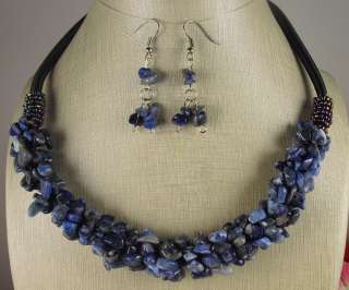 BOLD LOOK Sodalite gem stone necklace/earring set  