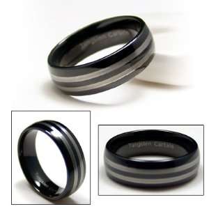    8mm Mens Black Tungsten Ring Silver Stripe Wedding Band: Jewelry