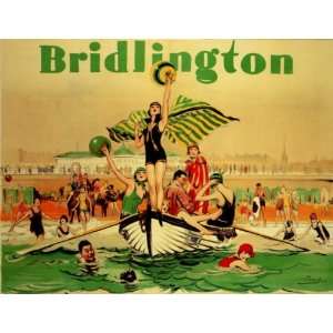  Bridlington Beach Boat Train Railway Vintage Poster 