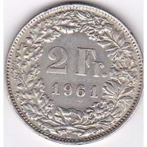  1961 Switzerland 2 Franc Coin   Silver Content 83,5% 