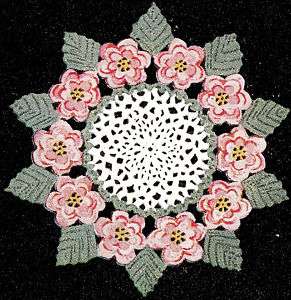 Vintage Crochet PATTERN Irish Rose Flower Leaf Doily  