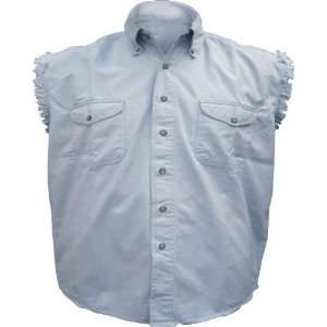  Mens Light Blue Cotton Twill Sleeveless Shirt: Automotive
