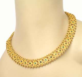 BREATHTAKING 18K GOLD & GEMS GEOMETRIC MOTIF NECKLACE  