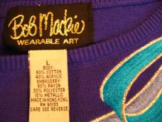 BOB MACKIE Royal Purple Embroider BOW Tunic Sweater L  