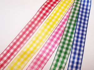 25mm Gingham Checked Ribbon lots of colours FREE P & P  