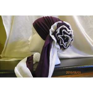   Turban Bonnet Hijab Light brown & White Hat Set 