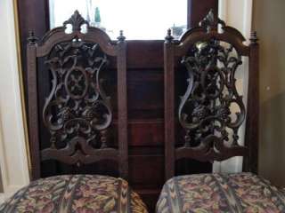 Antique 1800s Heavily Carved WALNUT PAIR 2 SIDE CHAIRS, Victorian 