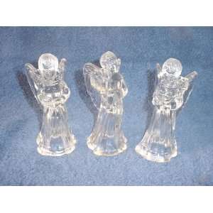  Set of 3 Tall Glass Angel Candleholders 