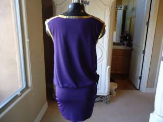 BEBE BYZANTINE QUEEN ARMOR BEADED PURPLE SLEEVE DRESS NWT sz S  