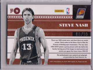 Steve Nash SP AUTO #03/10 2010 11 National Treasures Biography 