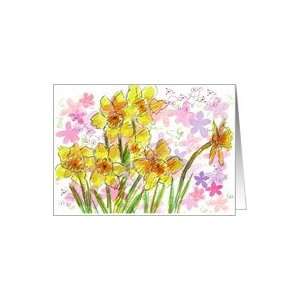  Daffodil Garden Pink Flower Note Card Card: Health 