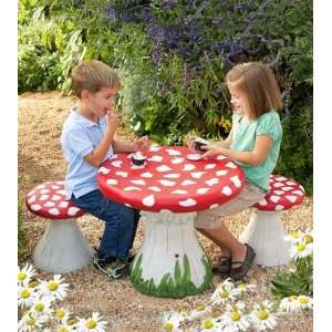 Handpainted Mushroom Table and Set of 4 Stools Special:  