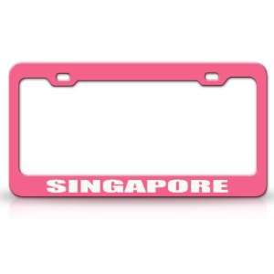 SINGAPORE Country Steel Auto License Plate Frame Tag Holder, Pink 
