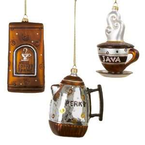  Kurt Adler 3.5 4 Glass Coffee Hanging Ornaments, 3 Piece 