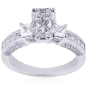 10 Ct Radiant Cut Diamond Three Stone Engagement Ring 14K SI1 J CUT 