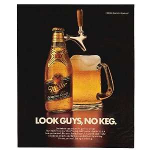  1986 Miller Beer No Keg Bottle Mug Print Ad (11783): Home 