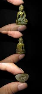 Old Thai Khmer Bronze Seated Buddha Miniature Statue II  