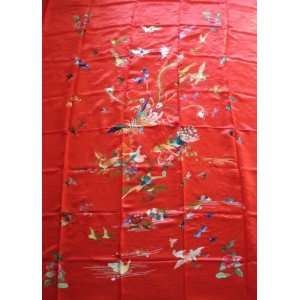    Chinese Silk Embroidery Bed Spread 100 Birds Red: Everything Else