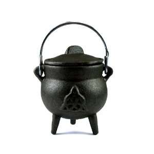 Cast Iron Cauldron with Lid Embossed with a Charmed / Triquetra Symbol 