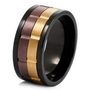  MENS Gold Black Stainless Steel Rings Wedding Band Size 9 