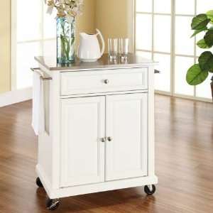   KF30022EWH Stainless Steel Top Portable Kitchen Cart / Island in White