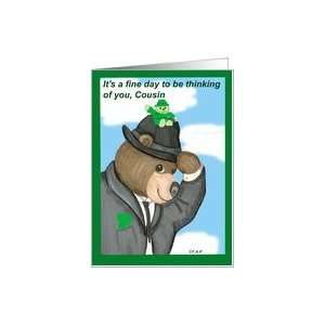  Fedora Bear & Leprachaun St. Patricks Day for Cousin Card 