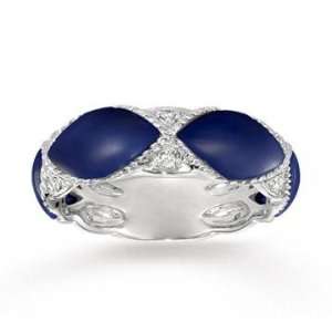    14k White Gold Diamond Marquise Lapis Stackable Ring: Jewelry