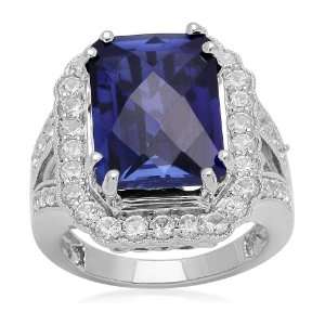    Sterling Silver Created Ceylon Sapphire Ring, Size 7: Jewelry