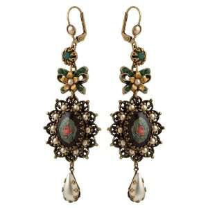 Michal Negrin Admirable Roses Bouquet Cameo Dangle Earrings Adorned 