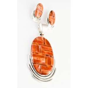  Sterling Silver Red Spiny Oyster Post Pendant Earring Set 
