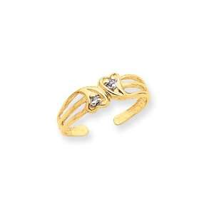  Dual Heart, Diamond Toe Ring in 14 Karat Gold: Jewelry