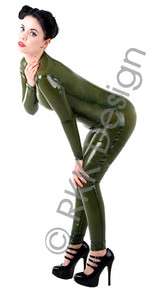 OLIVE 100% Latex Rubber Catsuit Second Skin XL  