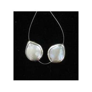    STERLING SILVER RIMMED FREE FORM COIN PEARLS 2pc~ 