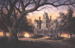 Victorian House Fall Halloween Cat SIGNED Art Souders  
