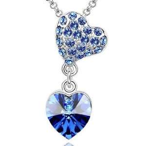 Beautiful Crystal Double Heart Charm Necklace Womens Gift for Wedding 