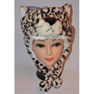  Plush Cheetah Beanie Hat with Poms 