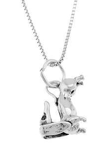   SILVER DACHSHUND DOG WITH HEAD TURN CHARM WITH BOX CHAIN NECKLACE