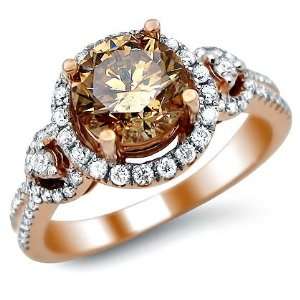  1.92ct Fancy Brown Round Diamond Engagement Ring 14k Rose 