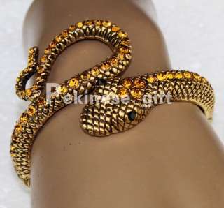   Swarovski Crystals Gold Snake Cool Bracelet Cuff Bangle Free Box