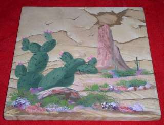   Painted Desert Scene on 8 x 8 Slate Tile   Painted on both sides
