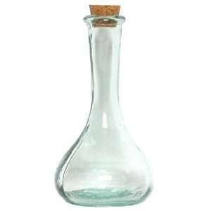  Spanish Recycled Glass Small Bulb Bottle with Cork 7.25H 