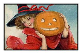 Victorian Halloween #4 Witch Pumpkin Counted Cross Stitch Chart  