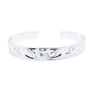   Solid 925 Sterling Silver Hand Carved Hawaiian Jewelry Cuff Bangle