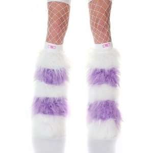 Lilac Purple & White Striped Faux Fur Fuzzy Furry Legwarmers Boot 
