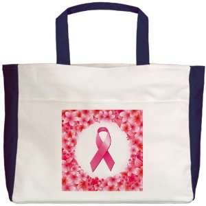  Beach Tote Navy Cancer Pink Ribbon Flower: Everything Else