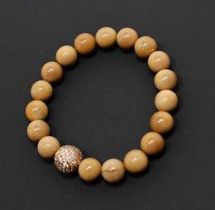 DEVON PAGE McCLEARY Natural Wooden Beads with Gold Ball & Pave 