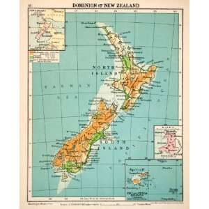  1913 Print New Zealand Map Antipode Tasman Fiji Tonga 